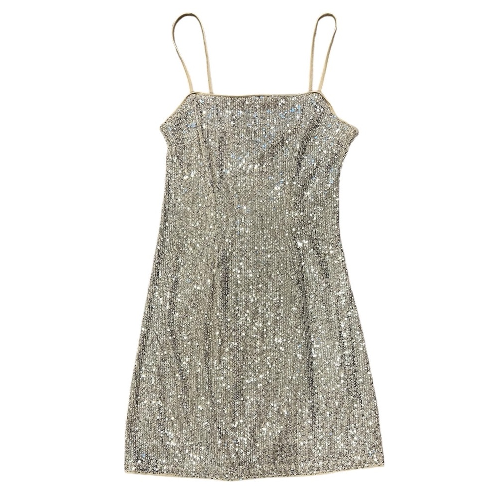 DIVIDED Mini Dress, XS, Beige/Silver sequence, Spaghetti straps